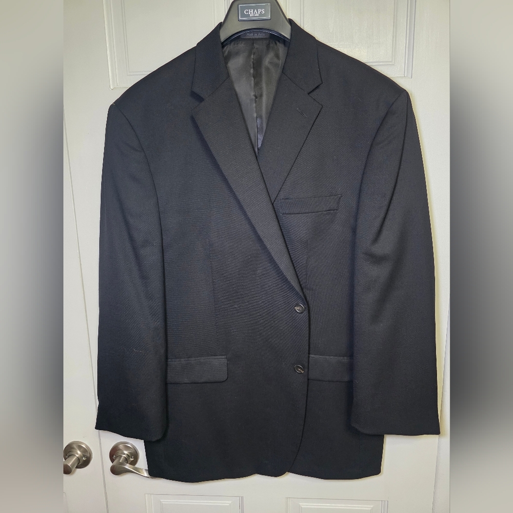 Chaps Ralph Lauren 100% Wool 2 Button Sport Coat Jacket Blazer- Size 48R Black